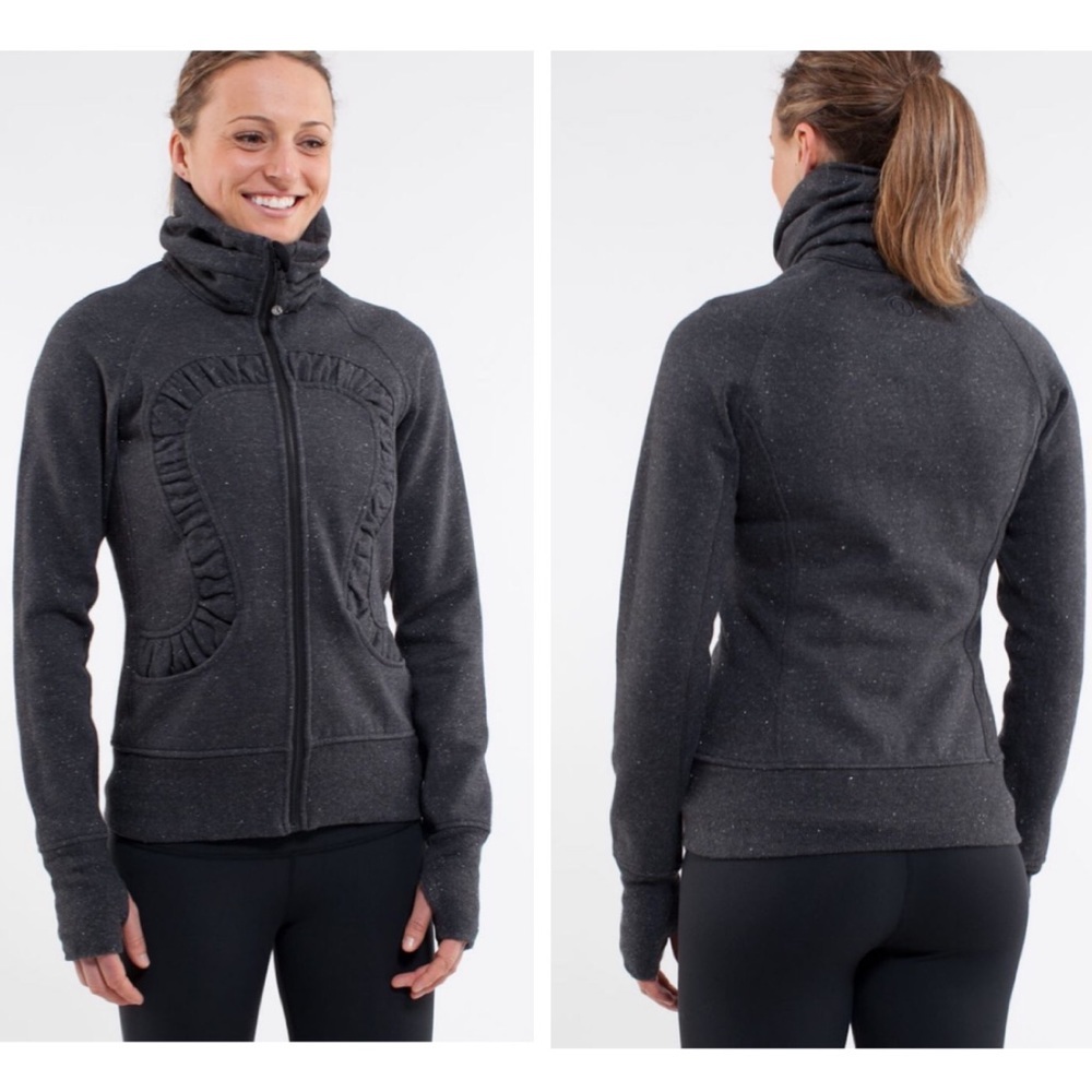 Lululemon Cuddle Up Glitter Jacket Zipper Pockets Silver Heathered Black Cotton